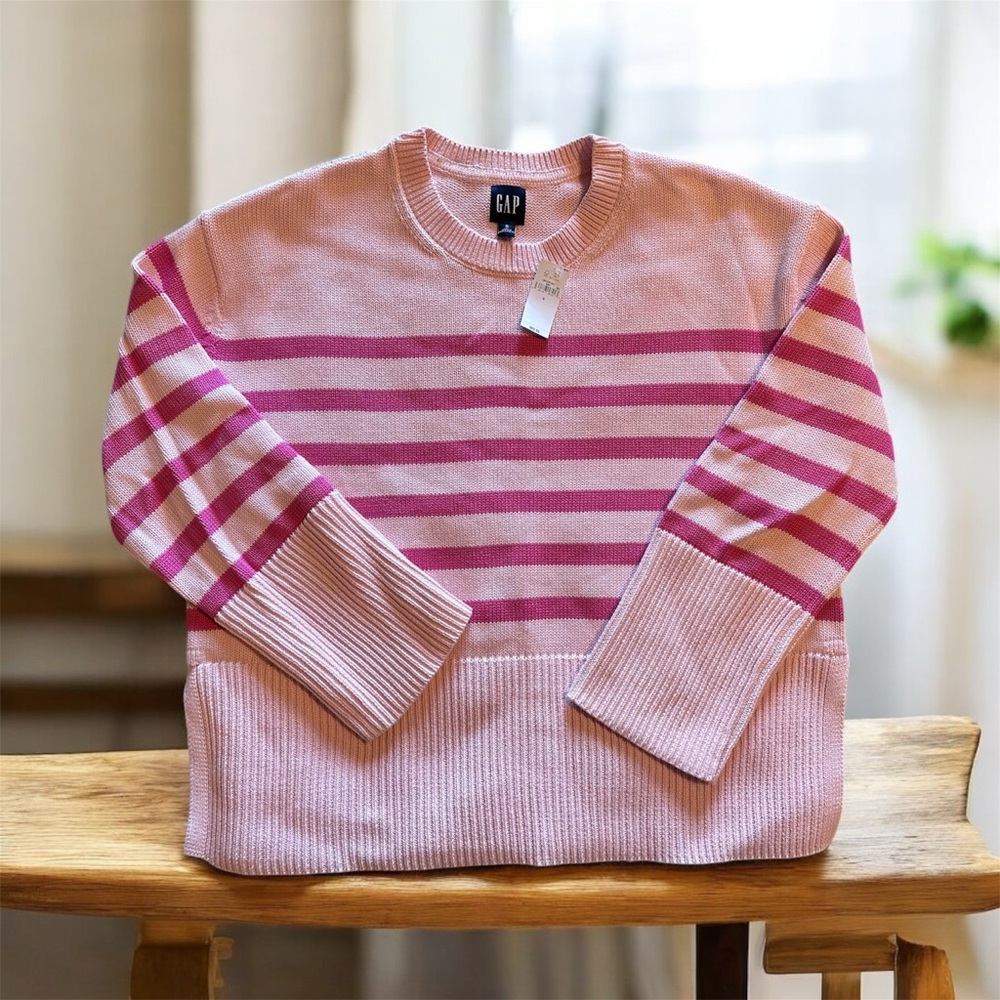 GAP Pink and Magenta Striped Knit Sweater Sz Small